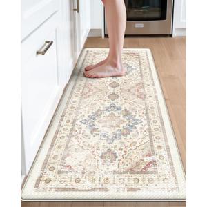 DEXI Kitchen Mats for Floor Cushioned, 23x59 Extra Large Wide Runner Rug Non Slip, Waterproof Soft Comfort Standing Padded Anti Fatigue Decorative, Light Beige