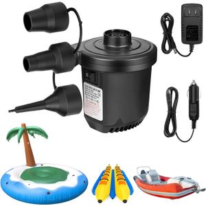 Air Pump for Inflatables, Portable Quick-Fill Electric Air Mattress Pump with 3 Nozzles, Inflator & Deflator Pumps for Outdoor Camping, Pool Floats, Inflatables Couch, Swimming Ring, 12V DC/110V AC (White)