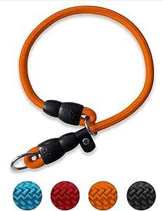 Slip Collar, Dog Choker Collar, Nylon Dog Training Collar with Slidable Stopper No Pull Dog Collars Martingale Collars for Small Medium Large Dogs, Orange
, L