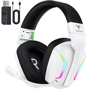 WESEARY Wireless Gaming Headsets for PC, PS5, PS4, Switch, Mac, 2.4GHz Wireless Gaming Headphone for Game Boy Accessories, ENC Noise Canceling Microphone, Bluetooth 5.4, Cool Lighting, 50H Battery