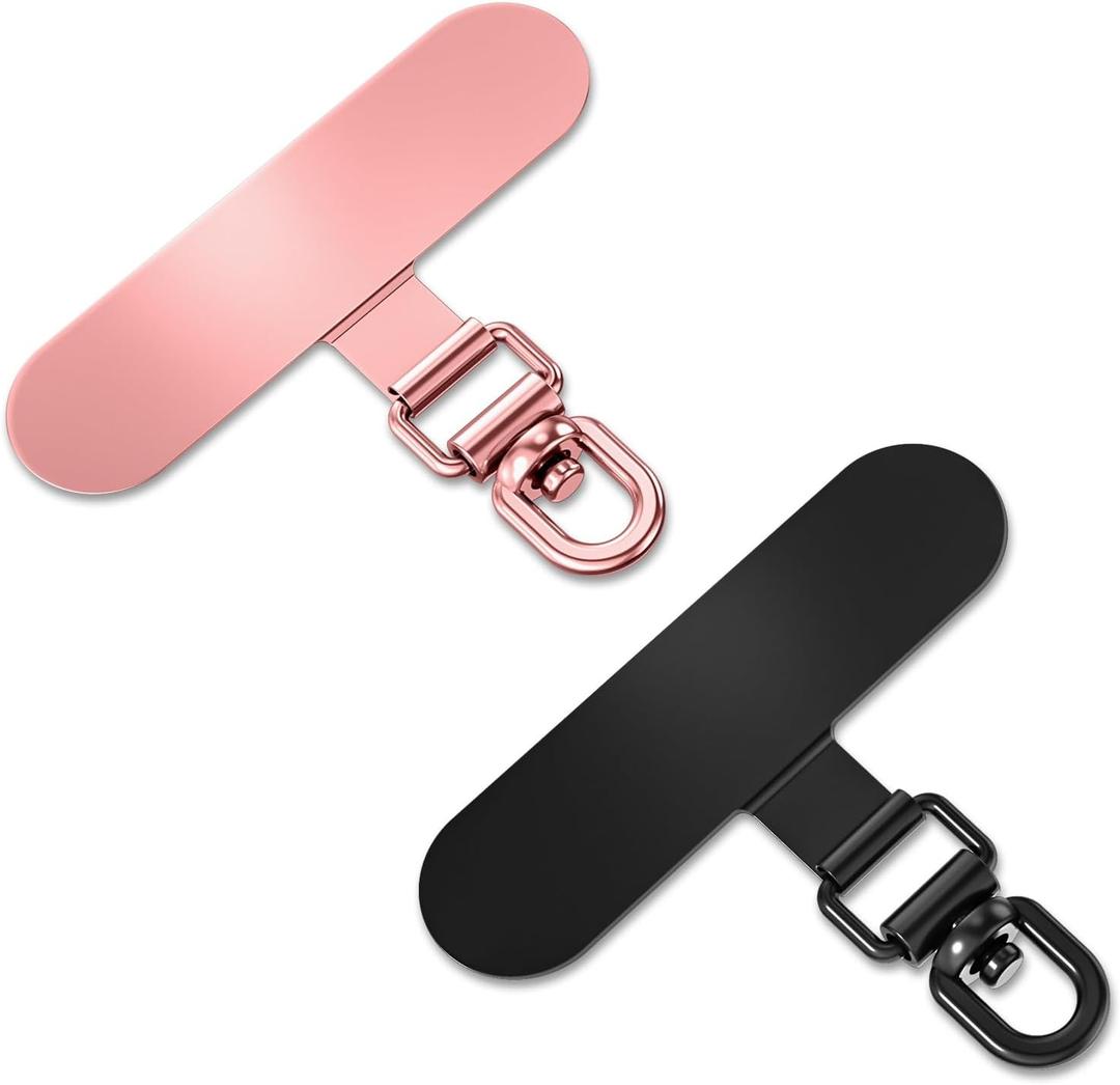 Stainless Steel Phone Tether Tabs - Universal Rust-Proof Lanyard Patches for Cell Phone Straps,Wristbands & Crossbody,No Adhesive (Rose Gold+Black)