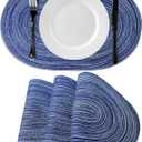 WAZAIGUR Oval Placemats Cotton Vinyl Woven Cute Heat-Insulated Washable Dining Kitchen Table Place Mats Set of 4, Blue and White