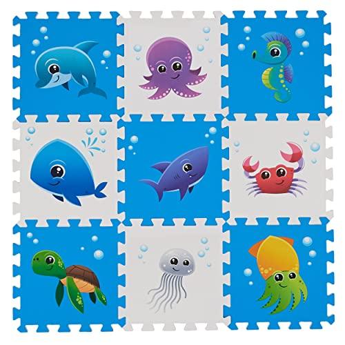 PLAY 10 Puzzle Play Mat, Foam Floor Tiles, Children’s Foam Puzzle Mat Baby Floor Play Mat 34×34 Inches Sea World 9 Pieces, Edge Tooth A