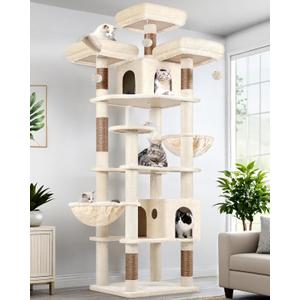 Globlazer Cat Trees and Towers for Multiple Adult Cats, 82-inch XXL Tall Cat Tree Tower for Indoor Cats with Scratching Post, 3 Perches, 2 Condos, 2 Hanging Baskets, F82, Beige
