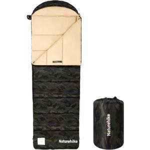Naturehike Sleeping Bag for Adults with Hood, 33-53 Lightweight Hollow Cotton Sleeping Bag, 3 Seasons Waterproof Spliceable Sleeping Bags for Camping, Hiking, Traveling (41, Camouflage green)