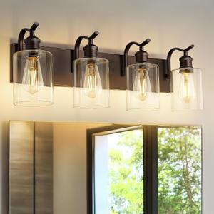 4 Light Bathroom Vanity Light, Morden Bathroom Vanity Lights Over Mirror Oil Rubbed Bronze Wall Sconce Light with Clear Glass Shade ZCVL01ORB-4