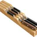 Bamboo In-Drawer Knife Block for 7 Knives(Not Included), Knife Drawer Organizer,Knife Holder Countertop,Block Knife Storage Organizer for Kitchen