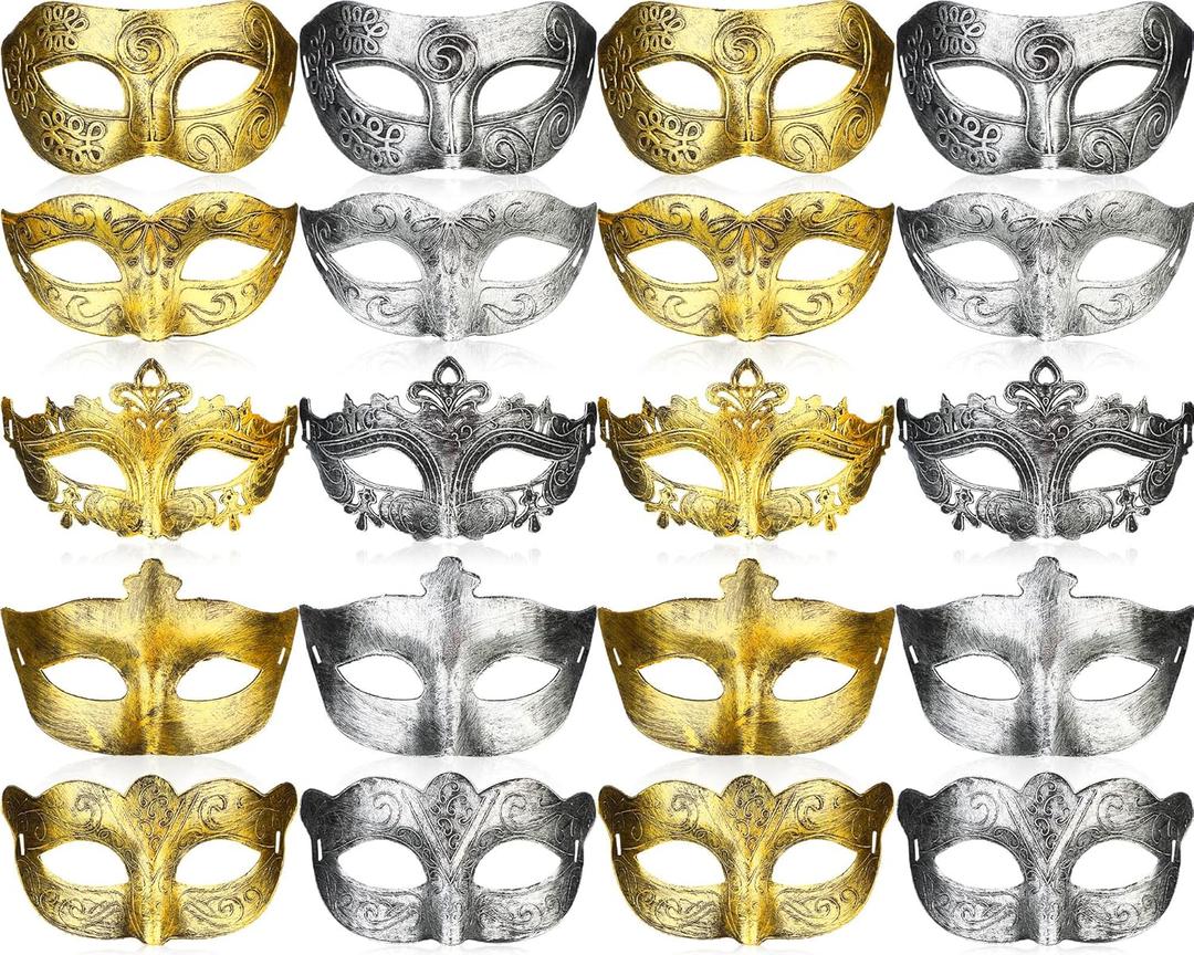 Yunsailing 40 Pcs Masquerade Mask Bulk Vintage Mardi Gras Masks Antique for Halloween Ball Cosplay Performance Prop (Golden and Silver)