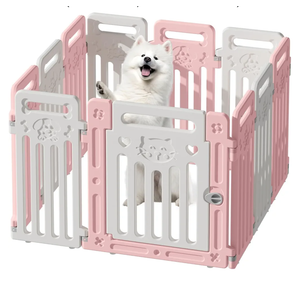 Dog Playpen Clear Fence Pet Puppy Cat Small Play Pen Indoor Foldable Kennel Whelping Box for Dogs with Gate (Pink + White, 8 Panels+1 Door)