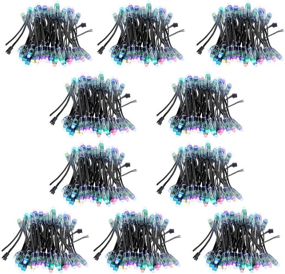 ALITOVE WS2811 RGB LED Pixels Light Individually Addressable 12mm Diffused Digital Full Color Pixel Module for LED Screen Outdoor Advertising Board Signs DC 5V IP68 Waterproof Black Wire 500pcs