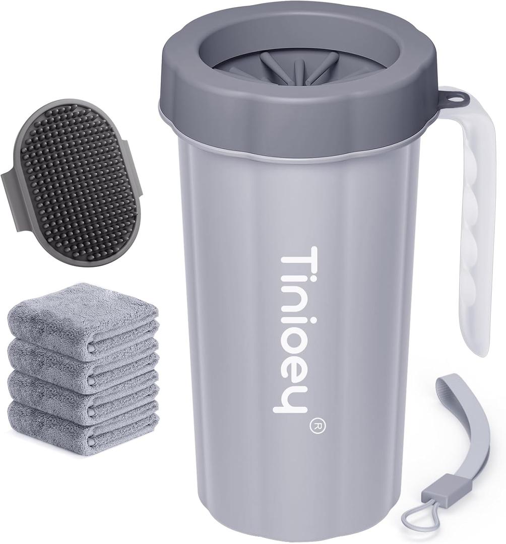 Paw Cleaner with Handle for Large Dogs - Effectively Cleans Muddy Paws and Feet for Dogs & Pets (Gray)