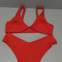 geluboao Bikini Set for Women Solid V Neck Knot Front Push Up High Leg Thong Two Piece Swimsuit, Size L