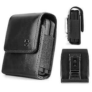 Case for Moto Razr+ / Galaxy Z Flip 5 4 3 Phone Case Leather Vertical Pouch [Belt Loop, Metal Clip, Magnetic Closure] for Samsung Z Flip 5 5G, Z Flip3 - Black