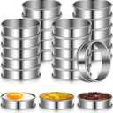 SHENLIU 24 Pieces Stainless Steel English Muffin Rings, 3 Inch Double Rolled Tart Ring Metal Round Nonstick Crumpet Rings Muffin Tart Molds for Food Making Home Baking