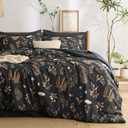 Bedsure Black King Comforter Set - 7 Pieces Floral Bedding Sets King Bed in a Bag with Reversible Botanical Flowers Comforter, Sheets, Pillowcases & Shams
