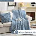 Soft Chunky Knit Blanket, 50X60 In Handmade Thick Chenille Yarn Throw without Shedding & Raveling, Aesthetic & Cozy Home Decor with Couch Sofa Bed, Gift Pack, Airy Blue