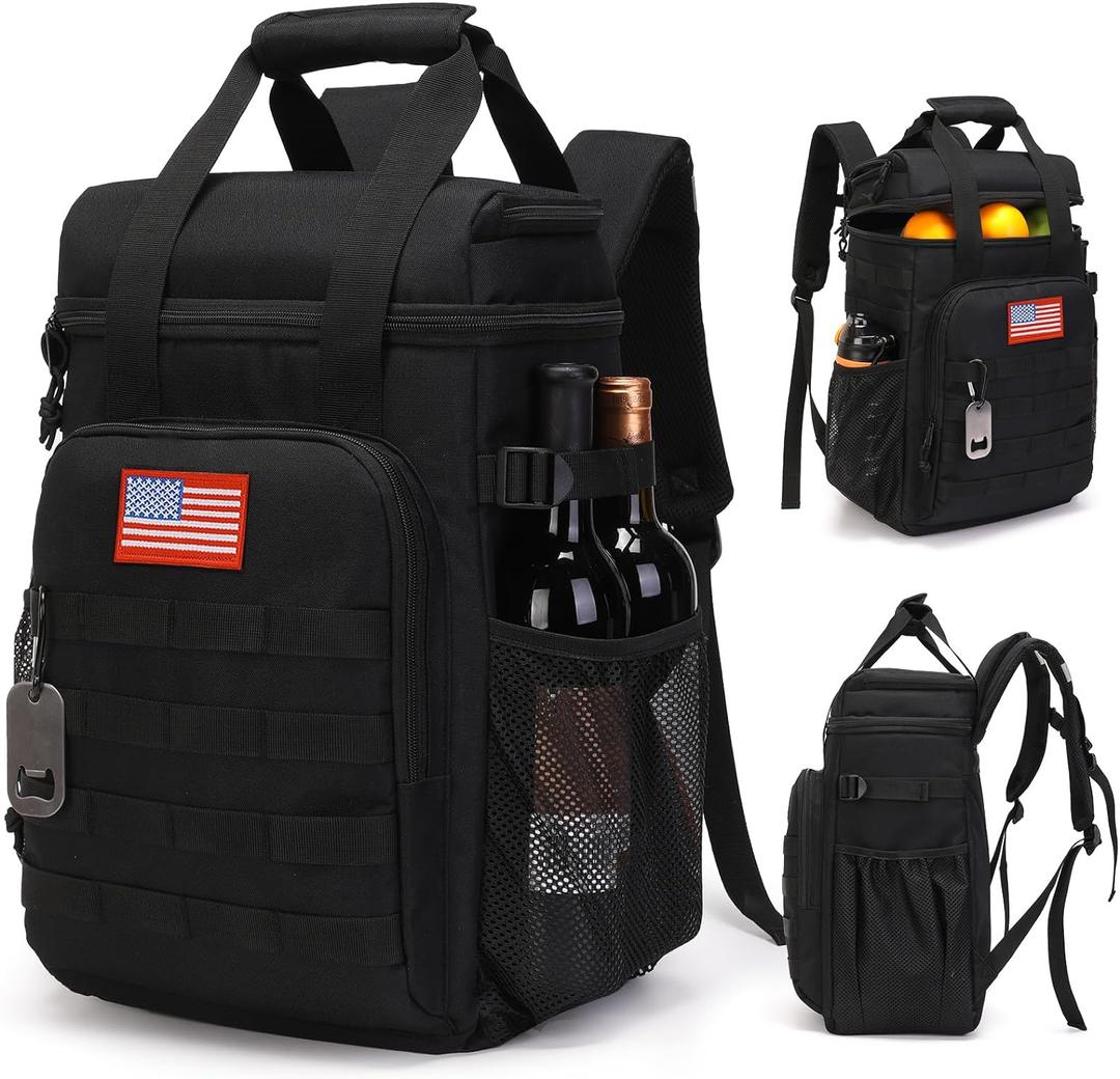 Tactical Backpack Cooler,Lunch Backpack for Men Adults Work with HandleSoft Cooler Backpack Insulated Waterproof Leak Proof (Black)