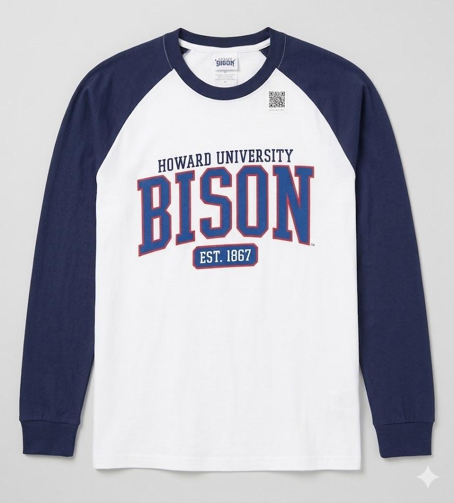Howard University Bison Regalia White Officially Licensed Raglan Baseball Tee size L
