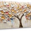 LASMOND White Spring Tree of Life Wall Art Office Decor Living Room Modern Painting Prints Pictures Abstract Floral Flower Nature Canvas Large Landscape Artwork (20x40 Inches)