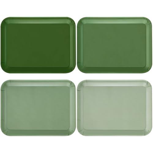 Tiangrid 4 Pieces Serving Trays Melamine Platters Reusable Rectangle Party Trays for Theme Party Food Dessert Serving Supplies, 13 x 9.7 inch(Sage Green,Boho)