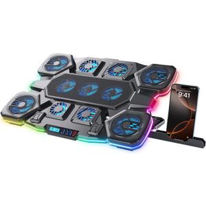 Gaming Laptop Cooling Pad - 11 High Speed Turbo Fans Ultra Quiet Laptop Cooler Stand with RGB Lights Digital Display Height Adjustable for 17 Inch Laptop
