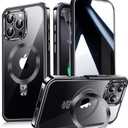 [CD Metal Ring Stand + Built-in Privacy Screen Protector] Magnetic Case for iPhone 16 Pro Max 6.9" [Soft Bumper Full Signal] [Compatible with MagSafe] 9H Glass Full Body Shockproof Clear Case, Black