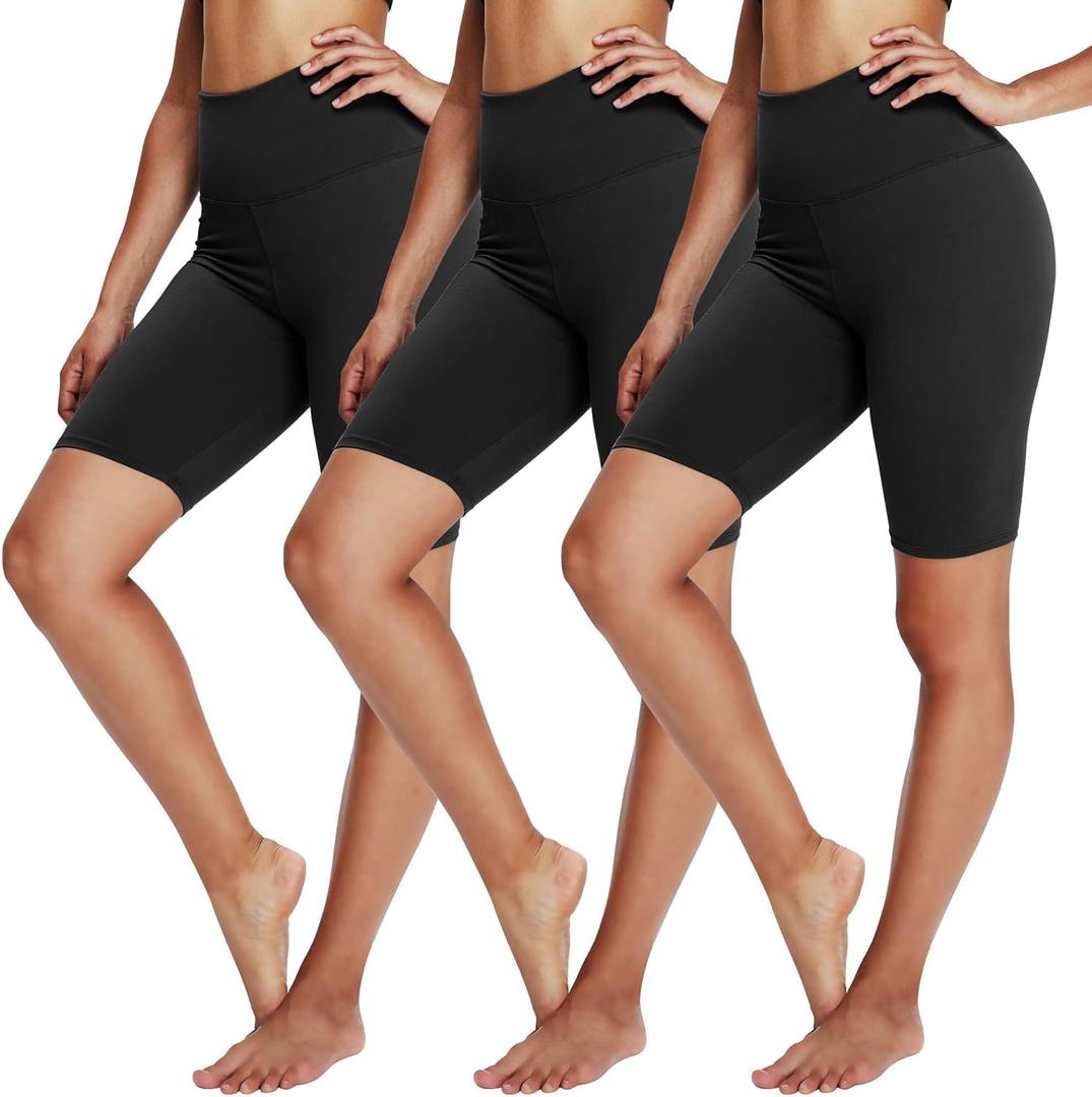 3 Pack Biker Shorts for Women 8" Black High Waisted Tummy Control for Gym Workout Athletic Cheerleading Yoga (Black)