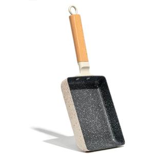 Ceramic Coating Square Japanese Tamagoyaki Omelette Small Skillet, Non-stick Rectangle Egg Roll Pan with Wood Handle (White)