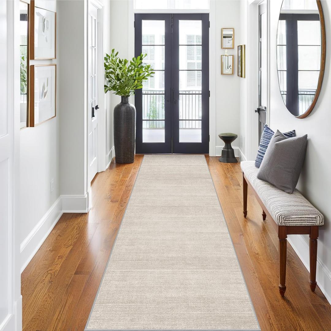 Art&Tuft Washable Runner Rug 2x8 - Kitchen Runner Rug Non-Slip, Soft Low Pile Hallway Runner for Bedroom Bathroom Laundry Living Room, Beige