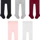 Looching 3 Pack Baby Toddler Girls Cute Cable Knit Cotton Tights Pantyhose Leggings Stocking Pants (4-6 Years, Black, Burgundy)