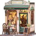 CUTEBEE Book Nook Kit - DIY Miniature House Dollhouse Kit for Adult and Teens, Booknook Bookshelf Decor Alley Model Build with LED Light, Gifts for Family and Friends (Sunny Cafe)