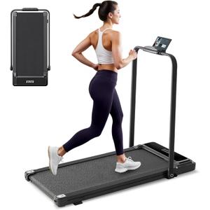 Walking Pad Under Desk Treadmill, Portable Compact Electric Walking Treadmill with Foldable Handle Bar, Quiet Fitness Machine with Remote Control & LED Display for Home Office, Black