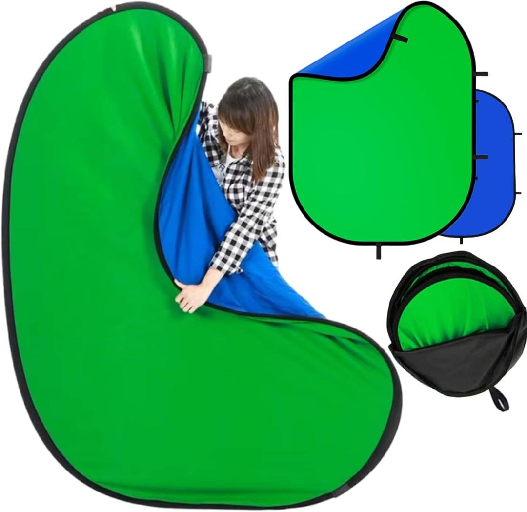 Blue Green Screen Backdrop Double Sided Collapsible Greenscreen Backdrop with Carrying Bag, Portable Pop Up Green Screen Background for Streaming Webcam 39.4 * 59.1"