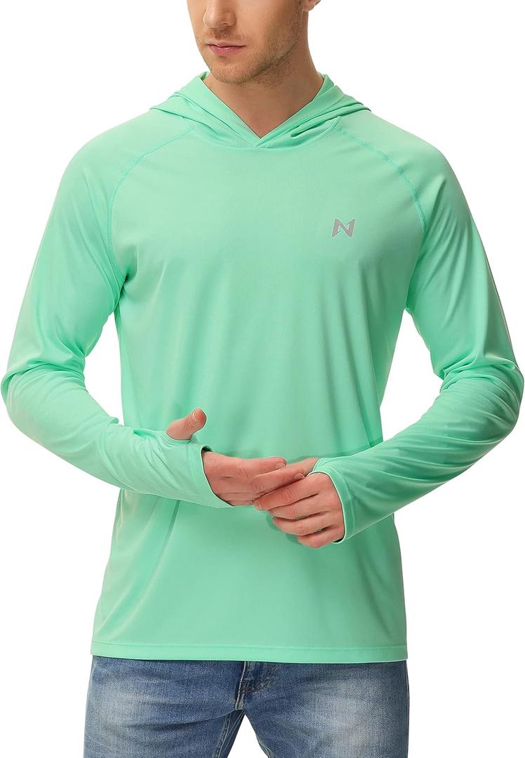 isnowood Sun Shirt UPF 50+ Men's Fishing Long Sleeve UV Protection Hoodie Hiking Rash Guard Swimming Running (Green) 3XL