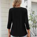 Zeagoo Womens 3/4 Length Sleeve Tops V Neck Dressy Casual T Shirts Pleated Business Work Blouses Basic Tees S-3XL (Black, XL)