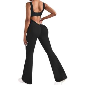 OLCHEE Womens Flare Jumpsuits One Piece Seamless Butt Scrunch Workout Romper Square Neck Backless Wide Leg Unitard - Black Small OLCHEE Womens Flare Jumpsuits One Piece Seamless Butt Scrunch Workout Romper Square Neck Backless Wide Leg Unitard - Black Small