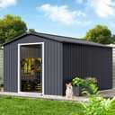 Acekool 8x12 FT Outdoor Metal Storage Shed, Large Garden Tool Shed with Lockable Door and Vents, Waterproof Galvanized Metal Sheds for Tools & Equipment, Garbage Can, Bike, Mower, Gray