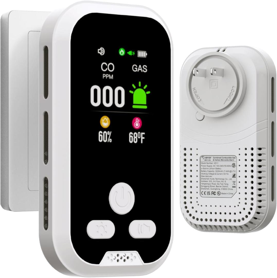 4-in-1 Carbon Monoxide Detectors, Natural Gas Leak Detector & Carbon Monoxide Detectors Plug-in & Battery Backup, HD Digital Display for CO, Gas, Temp, Humidity - Home, RV, Apartment Safety