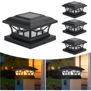 4 Pack Solar Post Cap Lights Outdoor Waterproof, Fits 4x4, 5x5, 6x6 Wooden & Vinyl Fence Decks, Edison LED Bulb with Warm & Cool White Light Modes