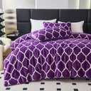 Purple King Size Comforter Set, Sherpa Fleece Bedding Comforter Set King Size for Winter, Fluffy Soft Fuzzy Reversible Warm Bed Set with 2 Pillowcases 104 x 90 Inches