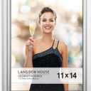 Langdon House 11x14 Silver Picture Frame, Contemporary Glam Photo Frame 11 x 14, Wall Mount or Table Top, Celebration Collection