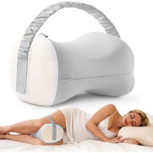 YFONG Knee Pillow for Side Sleepers, Memory Foam Leg Pillow, Grey | Adjustable & Detachable Strap, Ergonomic Support for Back, Hip, Knee, Sciatica Pain