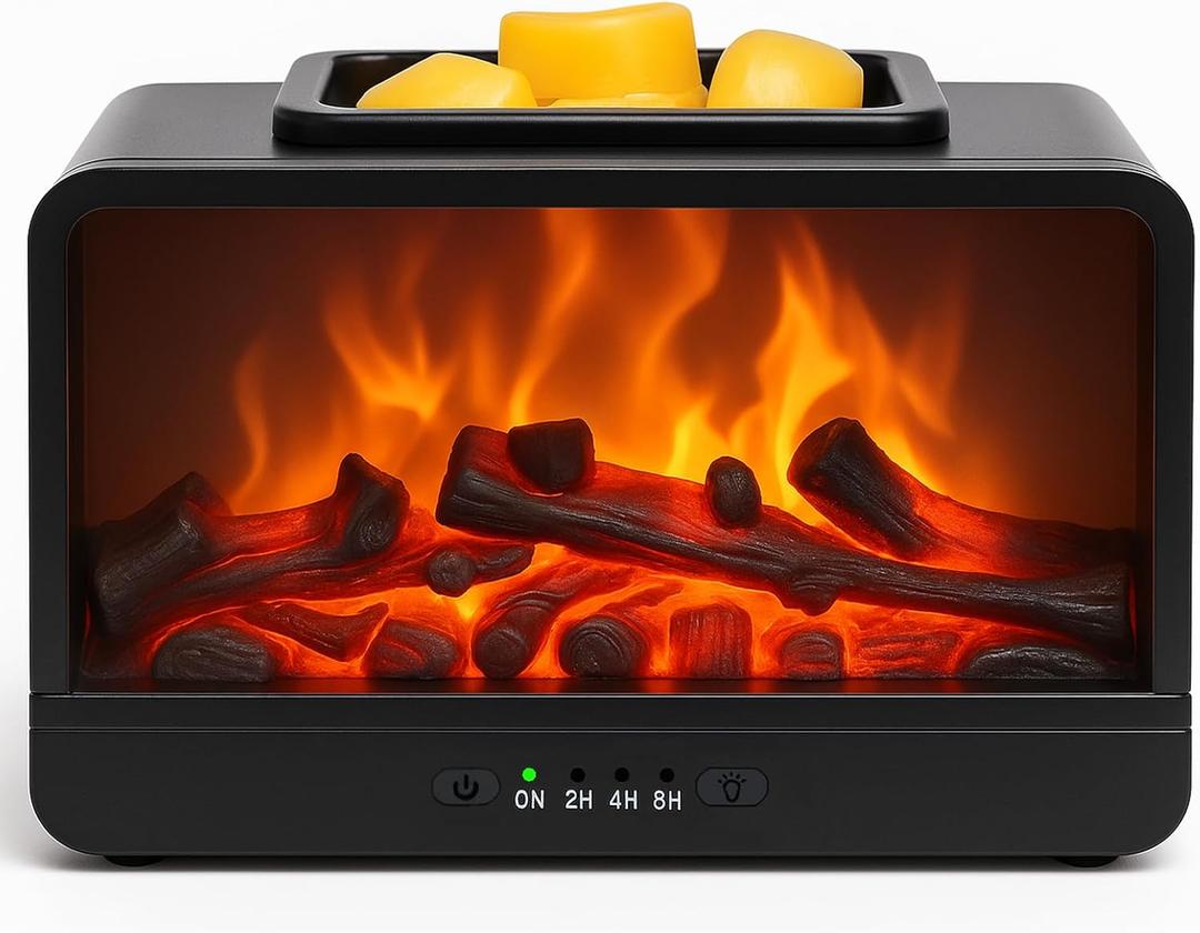 MeplLivs Dynamics Flame Fireplace Electric Wax Melt Warmer PTC Heating Plate Monochromatic Wax Burner Fragrance Wax Warmer for Home Office Gifts & Decor(Black)