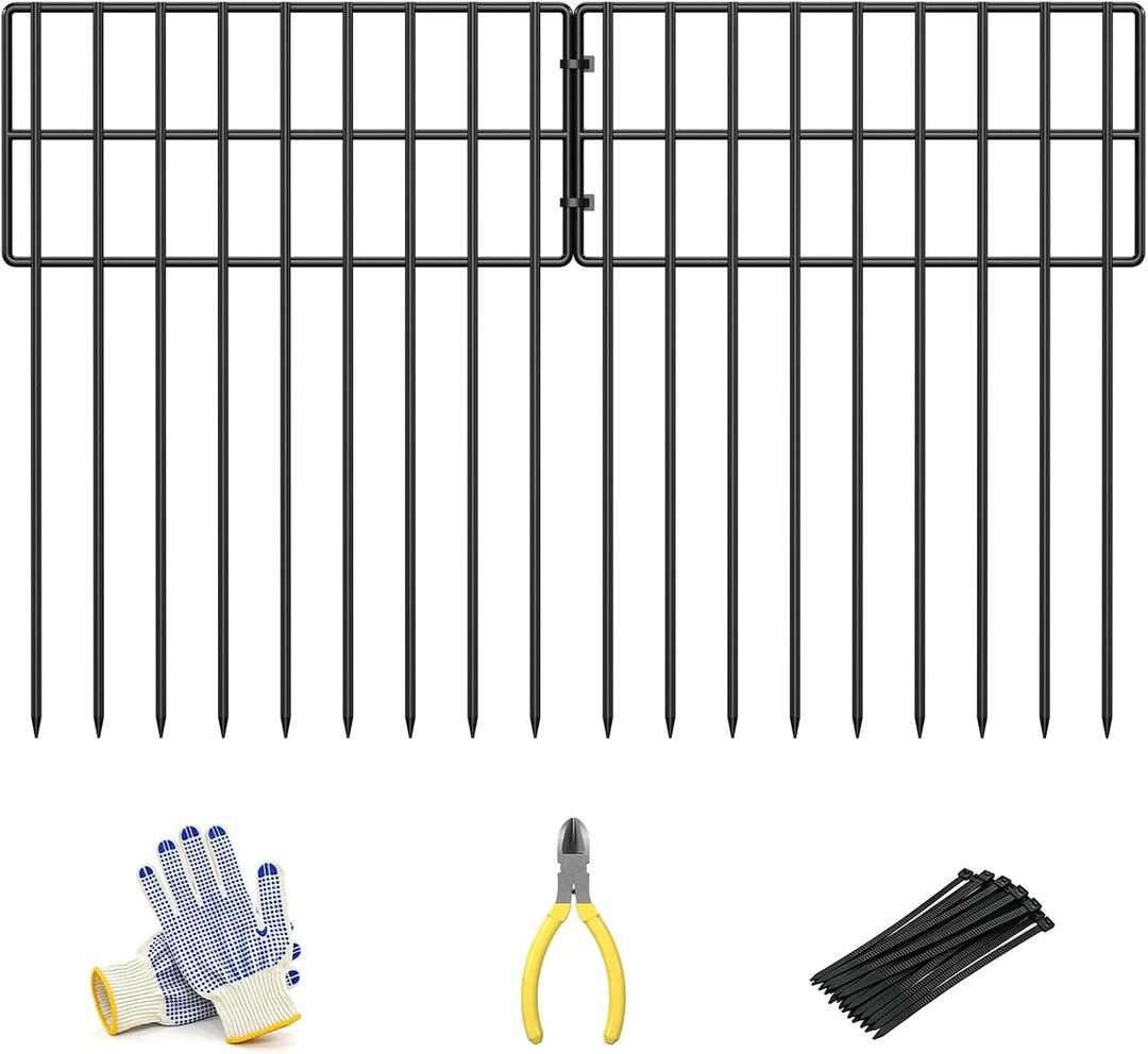 17in (H) x 27ft (L) Garden Fence Animal Barrier, 25 Panels Decorative Garden Fence Border, No Dig Garden Fence Panels, 1.3in Gap Rustproof Metal Stakes, Ground Defense Border Fence for Outdoor, Yard