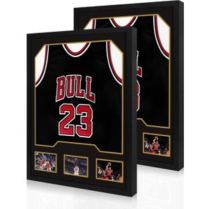 Jersey Frame Display Case 2 Pack, Large Wooden Sport Jersey Shadow Box Frame with Mats and Real Tempered Glass Cover for Football Hockey Baseball Basketball Soccer Shirt,Black