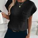 Womens Short Sleeve Sweaters Summer Cap Sleeve Tops Casual Crewneck Oversized Lightweight Knit Sweater Vest (Black, XXL)