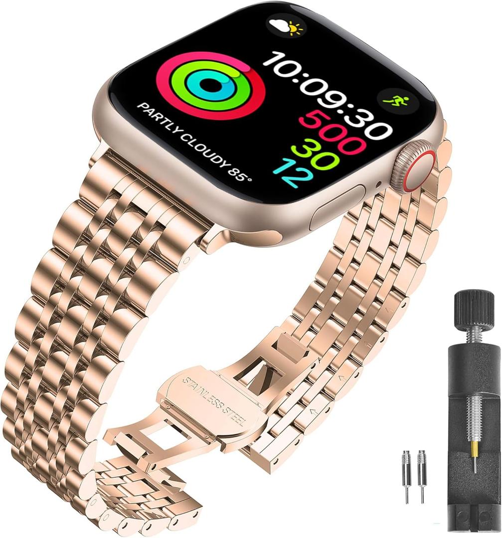 Stainless Steel Band Compatible with Apple Watch Ultra 2/Ultra/Series 101 & SE/SE2, Adjustable Metal Strap for 38mm 40mm 41mm 42mm 44mm 45mm 49mm iWatch