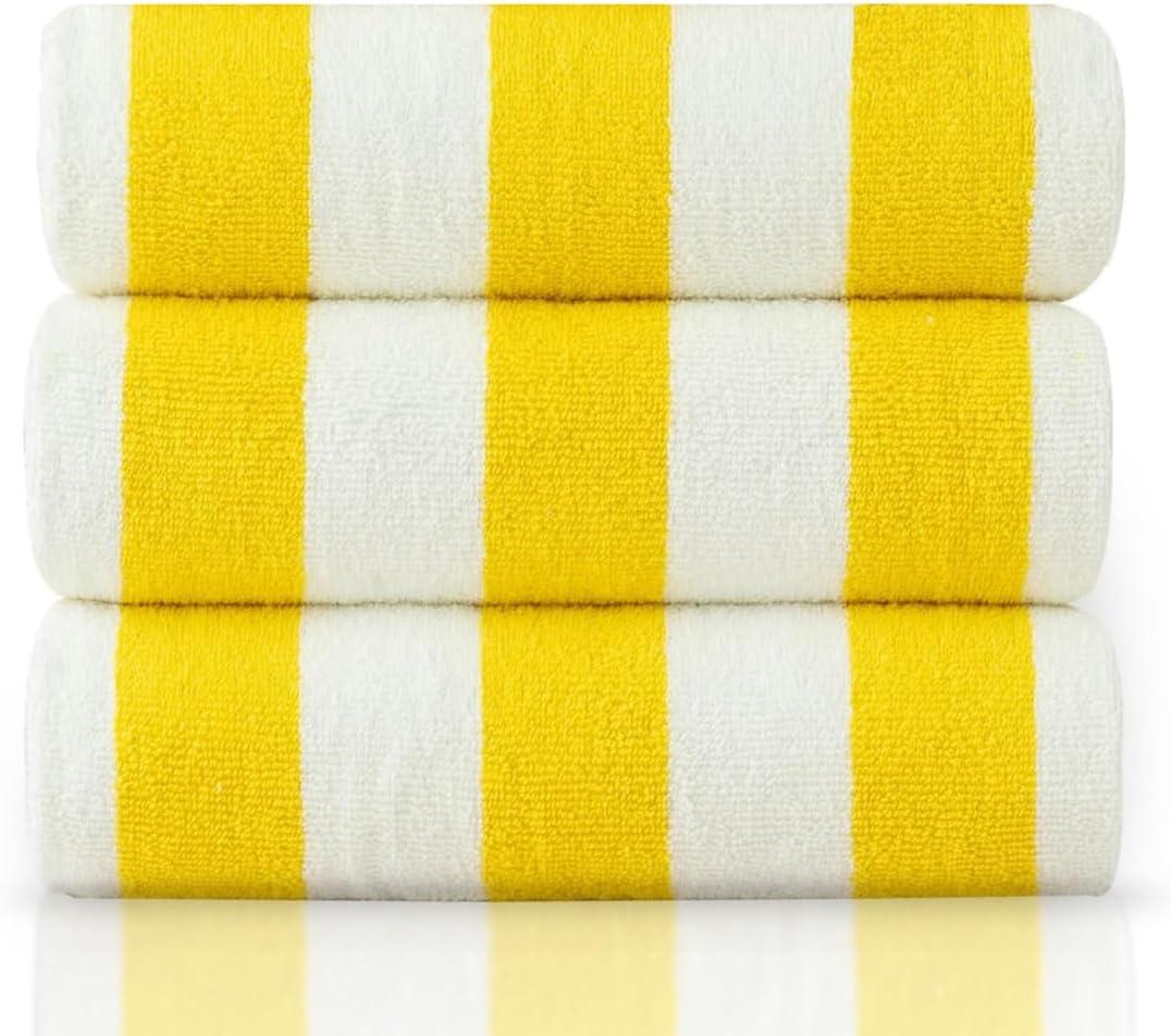 Cabana Yellow Stripe Towel - 3 Pack - 100% Ring Spun Cotton - Oversized Pool & Beach Towels, 30 x 60 Inches, for Men, Women & Kids  Highly Absorbent & Lightweight (Yellow)