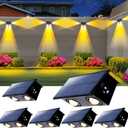 6 Pack 3-Side Solar Fence Lights Outdoor Waterproof with Warm White LED Spot Lens, for Wall, Deck, Patio, Yard, Rail, Garage, Pool, Designed for Enhanced Security, Easy Install