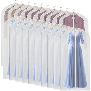 Kntiwiwo 60 inches Garment Bags for Closet Storage with Zipper Clear Garments Bag for Gowns Long, Dresses, Suit, Coat - Set of 20 [Upgraded Version]